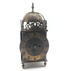 Late 19th century brass lantern clock, the engraved dial inscribed 'Edward East', Roman chapter ring, pierced and engraved pediments, twin fusee movement striking the hours on bell, no pendulum, H38cm