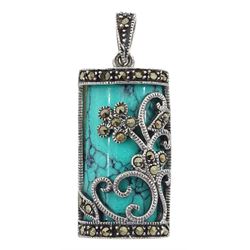 Silver turquoise and marcasite rectangular pendant, stamped 925