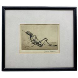 Jacob Kramer (British 1892-1962): Reclining Nude Man, etching signed 10cm x 15cm