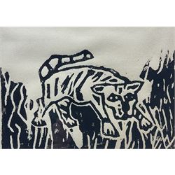Barry De More (Northern British 1948-2023): 'Little Tiger', monochrome woodblock print signed titled and dated 2017 verso14cm x 19cm
Provenance: direct from the family of the artist Notes: a Yorkshire Artist and Associate Member of Dean Clough Studio Artists, De More's works have been exhibited in galleries such as The Stirling Smith Art Gallery and The Whitaker Museum