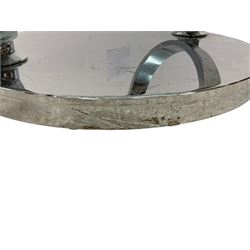Contemporary Italian glass and polished metal coffee table, circular glass tops on swivel actions