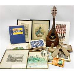 Mandolin by Puglisi and a quantity of ephemera including theatre programmes,  Womans Own magazine 1915/16, butter moulds, prints etc