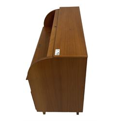 Egon Ostergaard for MSI (Svensk Mobel Industri) - mid-20th century teak Swedish bureau, roll-top enclosing fitted interior with sliding writing surface, over three drawers, on square tapering supports