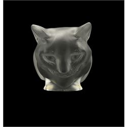 Lalique frosted glass model of a Cat 'Chat Coucha', engraved Lalique France to base, L24cm