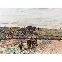 Rowland Henry Hill (Staithes Group 1873-1952): Ploughing Scene, watercolour signed and dated 1925, 26cm x 36cm