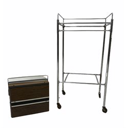 Mid century tubular chrome two tier trolley/ side table, (W45cm) together with an ITT stereo record player with integrated speakers (W33cm)