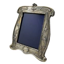 Edwardian Art Nouveau silver photograph frame with birds on flowering branches, aperture 20cm x 15cm, overall 31cm x 25cm Chester 1903 Maker William Neale 