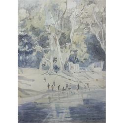 Fred Lawson (British 1888-1968): Bathers in the South of France Scene, watercolour signed and dated 1949, 30cm x 22cm