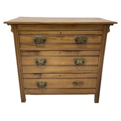 Edwardian satin walnut chest, the rectangular top over three drawers raised on stile supports W92cm, H80cm, D45cm