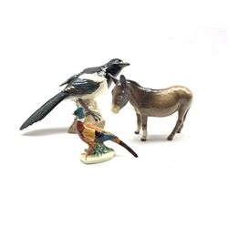 Beswick model of a Magpie No. 2305, a Beswick donkey No. 1364B second version and a Beswick pheasant No. 767A first version (3)