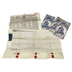 Hull interest: Indenture dating from 1796 together with Hull Palace flyers and The Hull Advertiser, 1822 (5)