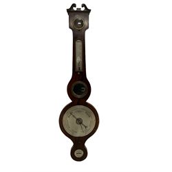19th century mercury wheel barometer in a mahogany case, tube missing, bezel and glass missing.