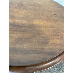 Georgian style mahogany wine table, moulded circular top, raised on three splayed supports  