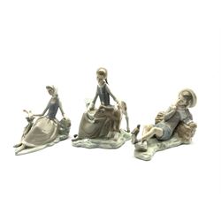 Lladro figure of a girl with a calf, another of a girl with a dove and another of a boy (3)
