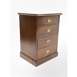 20th century stained oak pedestal chest, fitted with four graduated drawers with recessed brass pull handles