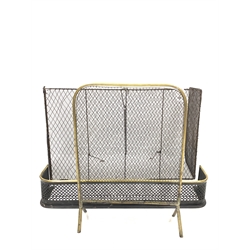 19th Century mesh spark guard, L108cm (folded), 19th Century pierced brass fender and fire guard