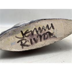Jenny Rivron (British 1946-): Stoneware slab built sculpture of lovers embracing, signed beneath H23.5cm x W23cm 