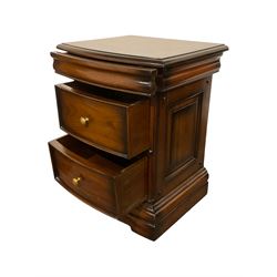 Barker & Stonehouse - pair Grosvenor mahogany bow-front bedside chests, fitted with two drawers on bracket feet