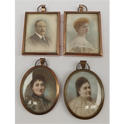 English School (Late 19th century): Portrait Miniatures, two pairs watercolour and bodycolour on ivory unsigned 5.5cm x 4cm and 5cm x 4cm (4)
