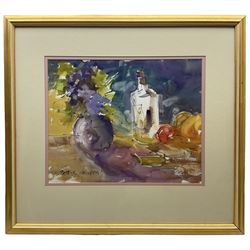 Patrick Nettleship (British 1941-1998): Still Life of 'Violets', watercolour signed, titled verso 36cm x 45cm