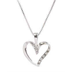 Platinum diamond heart pendant necklace, stamped PT 950