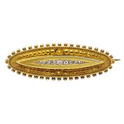 Victorian 15ct gold diamond set mourning brooch, with glazed panel to reverse, Birmingham 1896