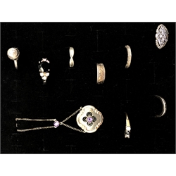 Victorian silver ring, Birmingham 1883, collection of twenty-one silver and stone set silver rings and a 9ct gold and silver stone set pendant necklace, all stamped or hallmarked (23)