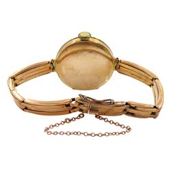 Early 20th century 9ct gold ladies manual wind half hunter wristwatch, on expanding rose gold bracelet, stamped 9ct