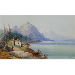  Frank Catano (Italian fl.1880-1920): Coastal Scene with Figures and Cottage, watercolour signed 28cm x 48cm  