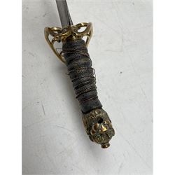 Georgian 1796 pattern infantry officers sword, the blade inscribed 'Woolley and Co' with engraved 80.5cm blade, GR crowned cypher, gilt hilt with D shape knuckle guard and wire wound grip, together with a cavalry sword (af)
