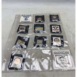 Collection of American enamel racecourse badges including Santa Anita, Del Mar thoroughbred Club, Saratoga in plastic sleeves (37)