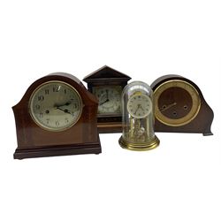 Mantel clock in inlaid mahogany case, another in oak case, timepiece in oak architectural case and a Kundo 365 day clock (4)