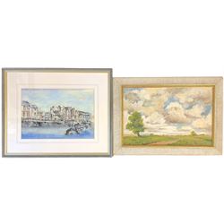 English School (early 20th century): Surrey Countryside, oil on canvas unsigned together with English School (20th century): Dieppe France, watercolour unsigned max 19cm x 29cm (2)