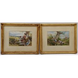 MH Long after Miles Birket Foster (British 1825-1899): Children Playing in a Rural Landscape, pair chromolithographs 25cm x 35cm (2)