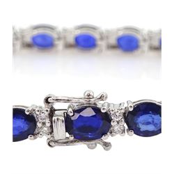 18ct white gold oval sapphire and round brilliant cut diamond bracelet, stamped 18K, total diamond weight approx 0.50 carat, total sapphire weight approx 10.55 carat