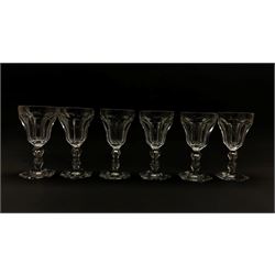 Set of six early 20th century cut glass drinking glasses of hexagonal form, possibly Val Saint Lambert, H12.5cm