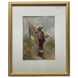 James Charles Playfair (British fl 1865-1904): The Cavalier Standard Bearer, watercolour signed and dated 1868, 30cm x 22cm