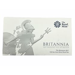 The Royal Mint United Kingdom 'The Britannia 2017 UK Six-coin Silver Proof Set', cased with certificate