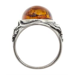Silver Baltic amber ring, stamped 925