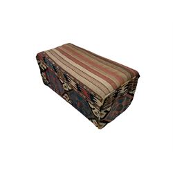 Footstool, upholstered in kilim fabric with lightly padded seat