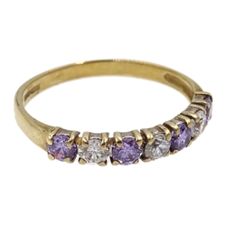 9ct gold seven stone amethyst and cubic zirconia ring, hallmarked