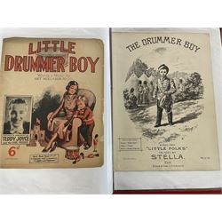 An album of early 20th century sheet music covers to include Bubbles by Leon Navarro, Mello Cello by Neil Moret, The Phantom Melody by Albert W Ketelbet, First of the Season Galop, The Teddy Bears Picnic by John W. Bratton, The Toy Drum Major, The Drummer Boy and many others (approx 38). Provenance: From the Estate of a Local private collector 