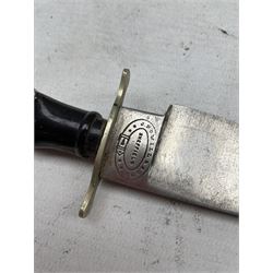 Hunting knife by J Nowill & Sons, Sheffield, the handle inset with mother of pearl, blade length 19cm