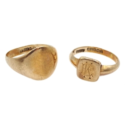 Two early 20th century 9ct rose gold signet rings, both hallmarked, approx 6.4gm