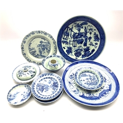 18th century Chinese Export blue and white plate, Chinese Provincial bowl, together with other Chinese blue and white porcelain