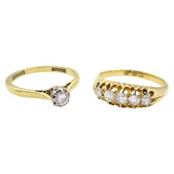Late Victorian/Edwardian five stone diamond ring, hallmarked and a single stone diamond ring, stamped 18ct Plat