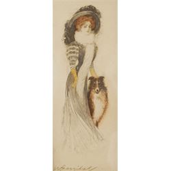 William Henry Barribal (British 1874-1952): Fashionable Lady and her Collie, watercolour signed 12cm x 5cm