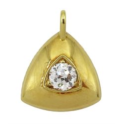 18ct gold diamond pendant, triangular design pendant set with a single round brilliant cut diamond, hallmarked, diamond approx 0.60 carat