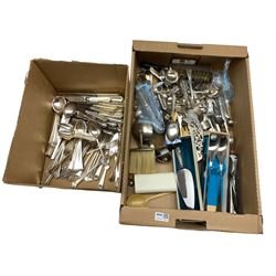 Silver-plated cutlery including a part canteen of Elkington plate, serviette rings, ladles etc in two boxes