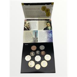 The Royal Mint 2009 United Kingdom brilliant uncirculated coin collection, including the Kew Gardens 50p coin, in card folder